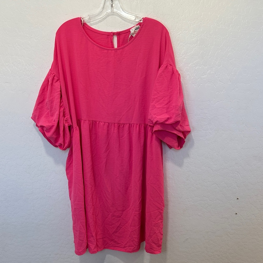 ARULA Hot Pink Mini Dress with Puff Sleeves